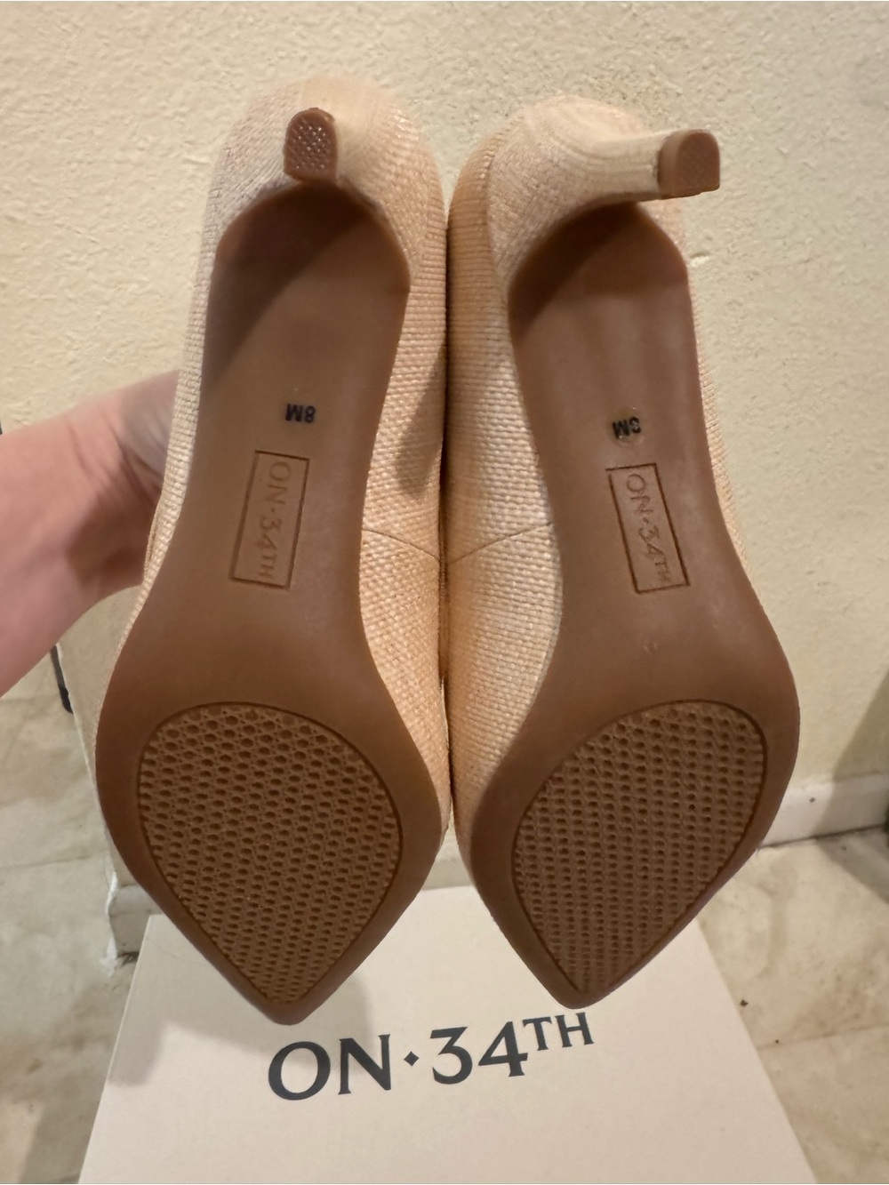 Tan Natural Raffia Pointed-Toe Heels - Picture 4 of 5
